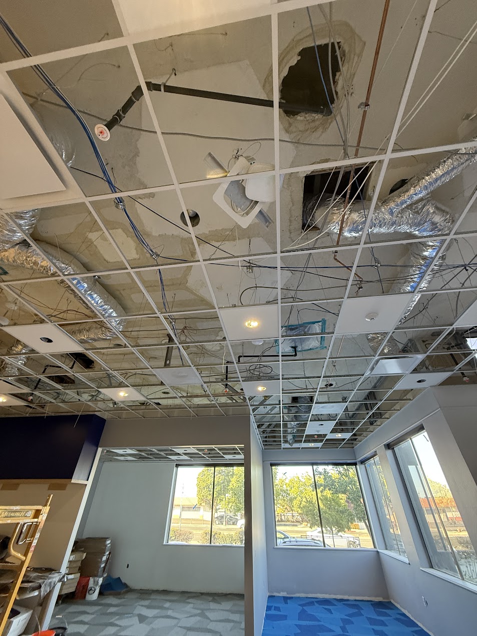 T-bar ceiling in progress